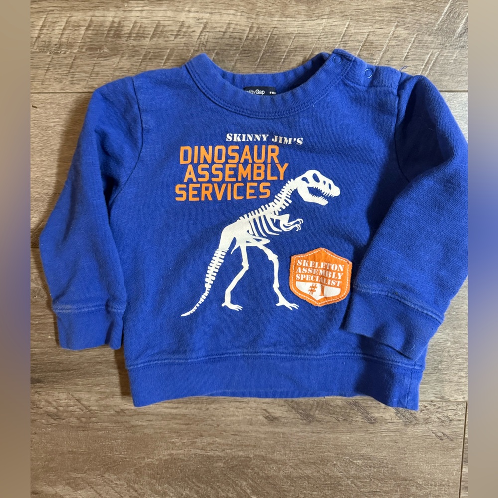 GAP Baby Blue Dinosaur Skeleton Graphic Sweatshirt 18-24 Months
